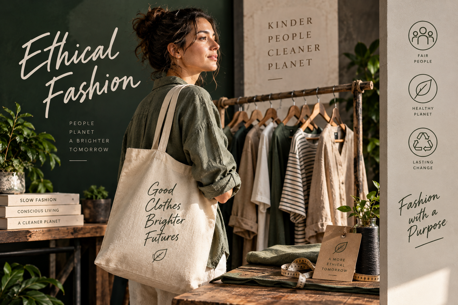 Ethical fashion garments on a rail in a small independent clothing studio